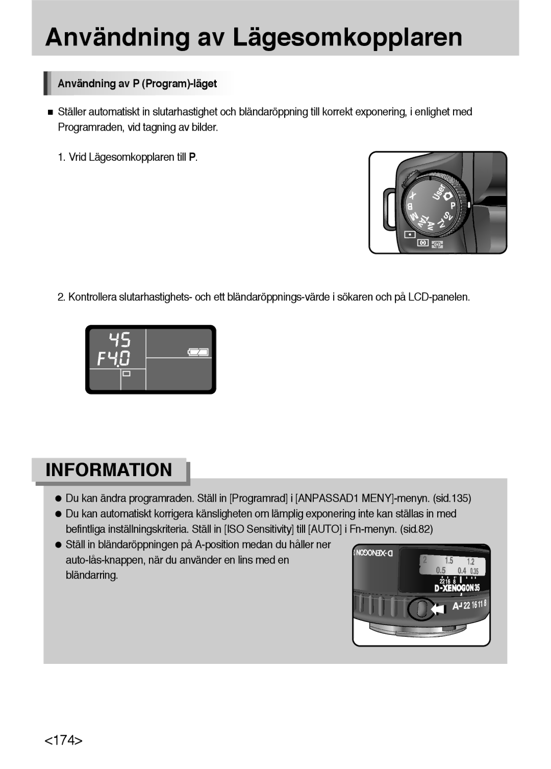 Samsung ER-GX10ZBBB/DE, ER-GX10ZBBB/SE, ER-GX10ZBBH/DE, ER-GX10ZBBA/DK manual Användning av P Program-läget 