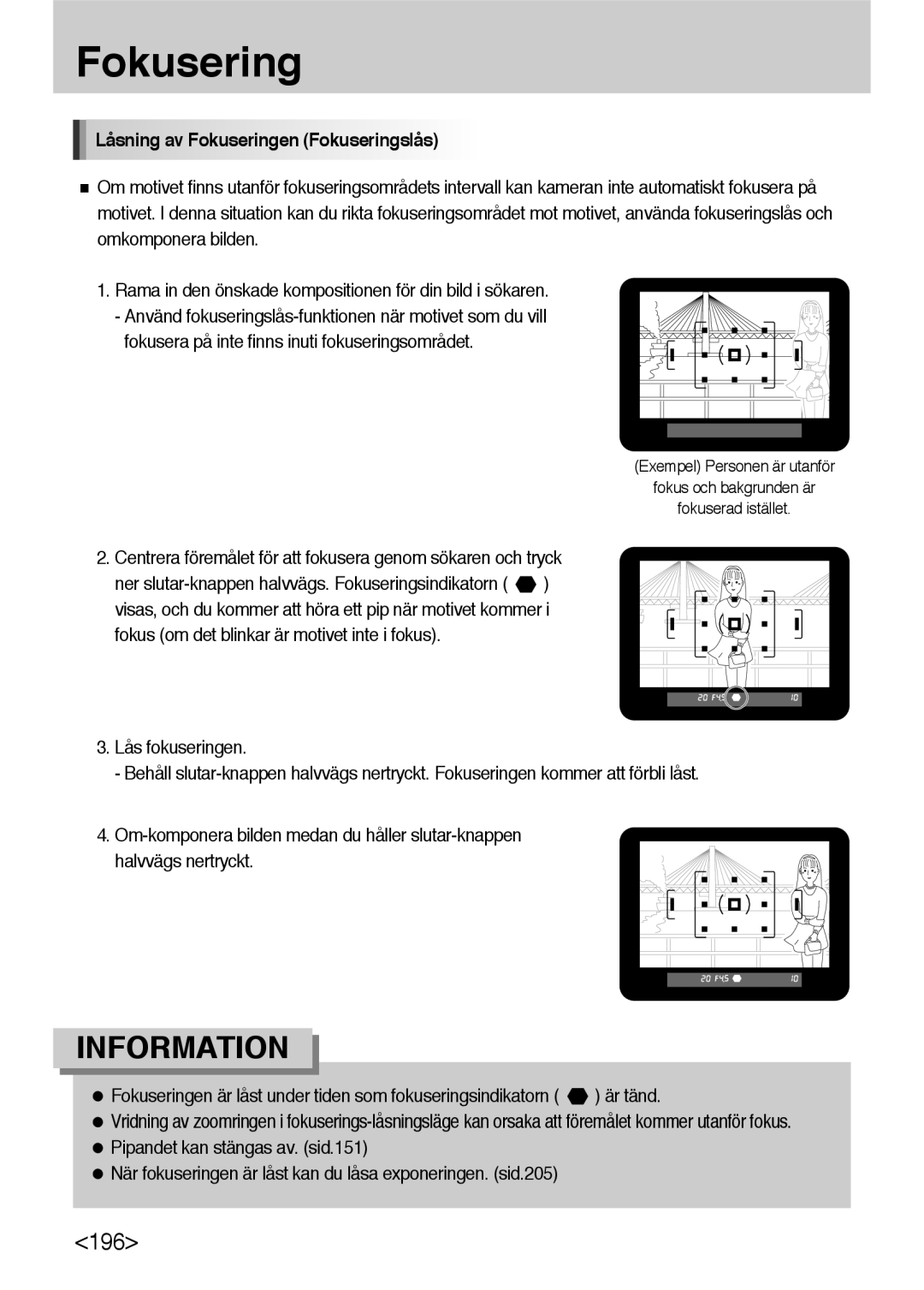 Samsung ER-GX10ZBBH/DE manual Låsning av Fokuseringen Fokuseringslås, Fokusera på inte finns inuti fokuseringsområdet 