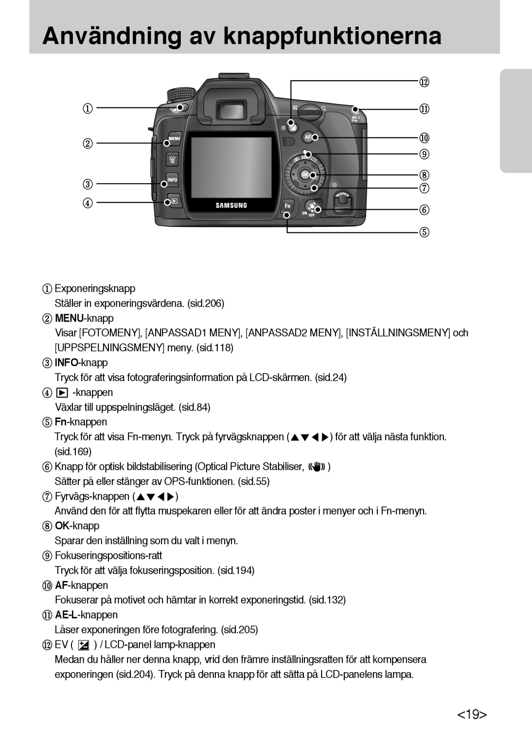 Samsung ER-GX10ZBBB/SE, ER-GX10ZBBH/DE, ER-GX10ZBBA/DK, ER-GX10ZBBB/DE OK-knapp Sparar den inställning som du valt i menyn 