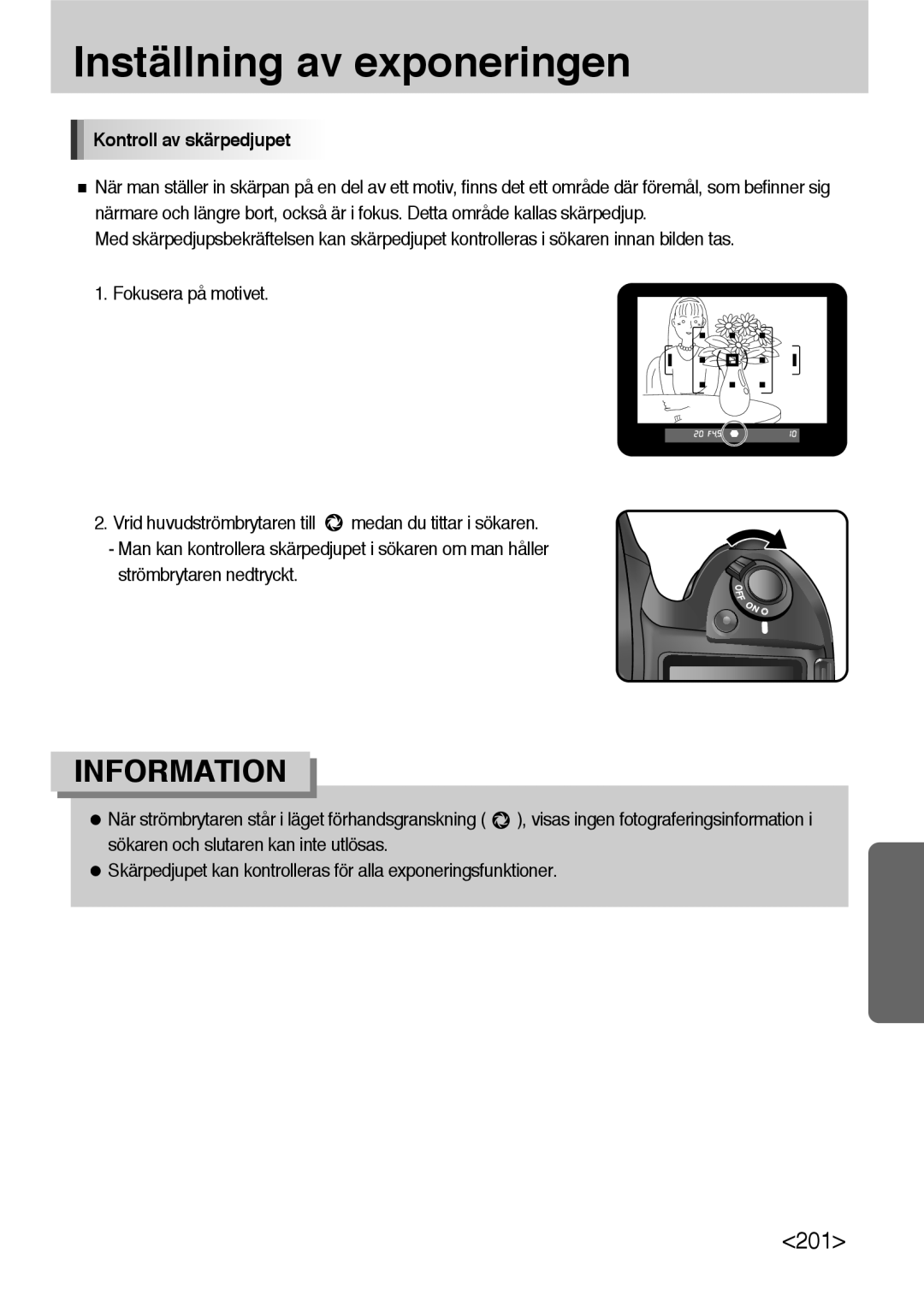 Samsung ER-GX10ZBBA/DK, ER-GX10ZBBB/SE, ER-GX10ZBBH/DE, ER-GX10ZBBB/DE manual Kontroll av skärpedjupet 