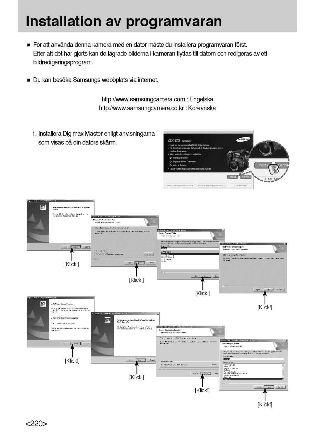 Samsung ER-GX10ZBBH/DE, ER-GX10ZBBB/SE, ER-GX10ZBBA/DK, ER-GX10ZBBB/DE manual Installation av programvaran 