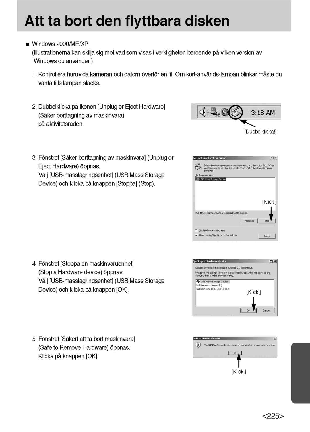 Samsung ER-GX10ZBBA/DK, ER-GX10ZBBB/SE, ER-GX10ZBBH/DE, ER-GX10ZBBB/DE manual Att ta bort den flyttbara disken 