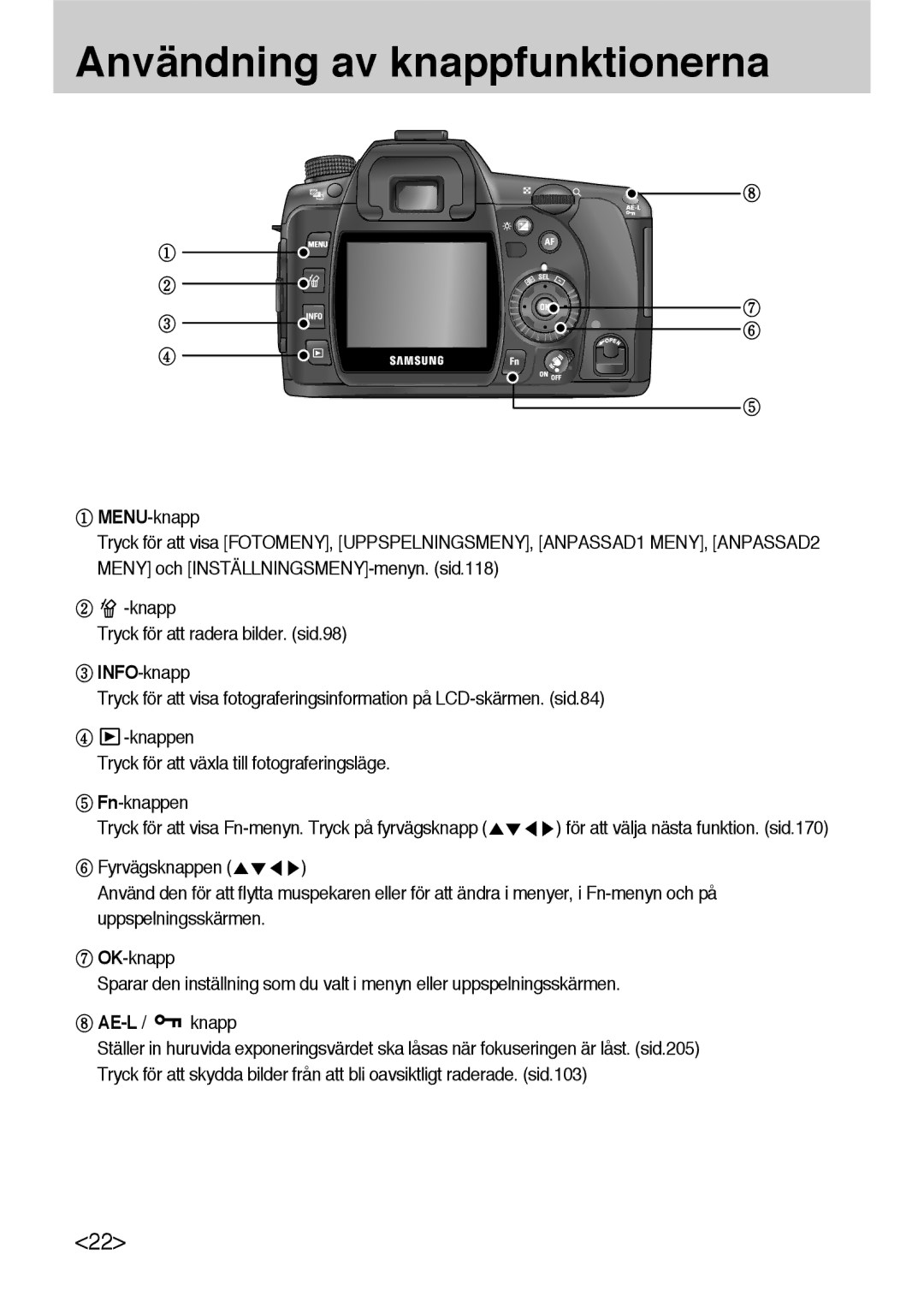 Samsung ER-GX10ZBBB/DE, ER-GX10ZBBB/SE, ER-GX10ZBBH/DE, ER-GX10ZBBA/DK manual För att välja nästa funktion. sid.170 