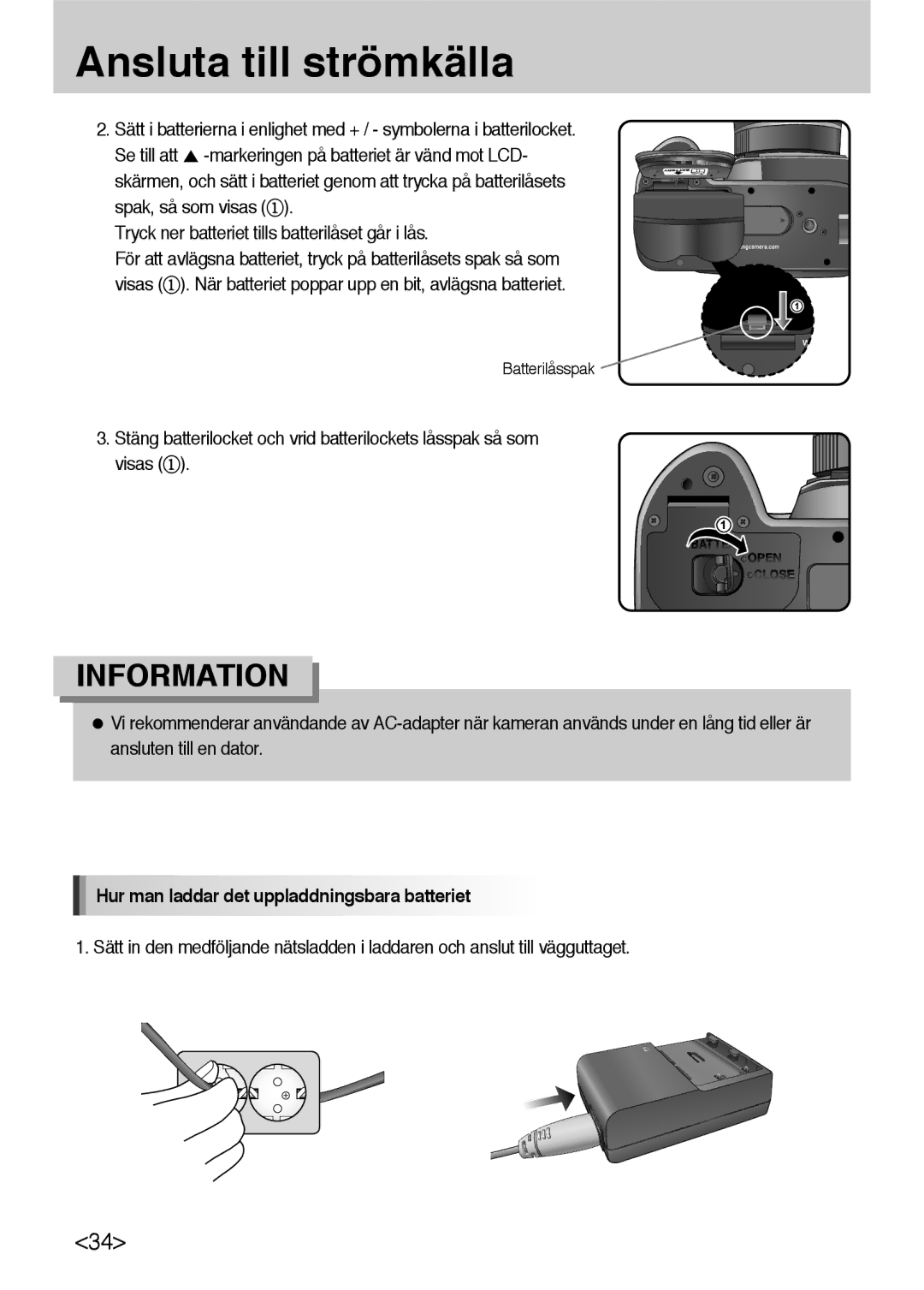 Samsung ER-GX10ZBBB/DE, ER-GX10ZBBB/SE, ER-GX10ZBBH/DE, ER-GX10ZBBA/DK manual Hur man laddar det uppladdningsbara batteriet 