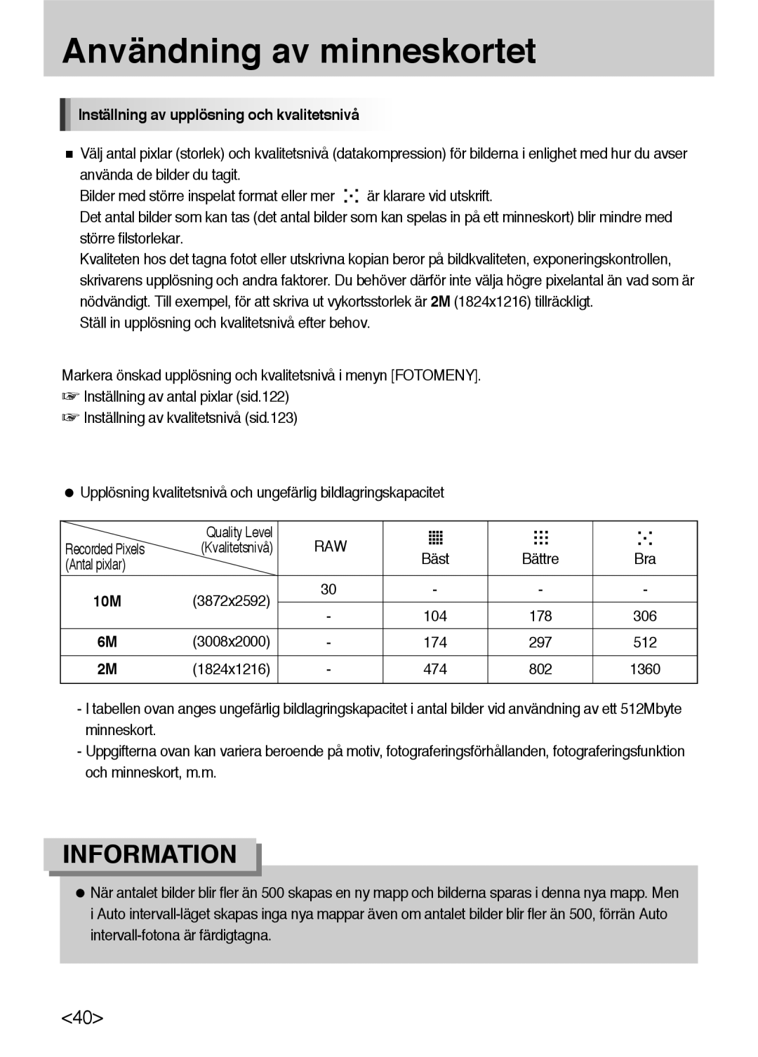 Samsung ER-GX10ZBBH/DE, ER-GX10ZBBB/SE, ER-GX10ZBBA/DK, ER-GX10ZBBB/DE manual Inställning av upplösning och kvalitetsnivå 