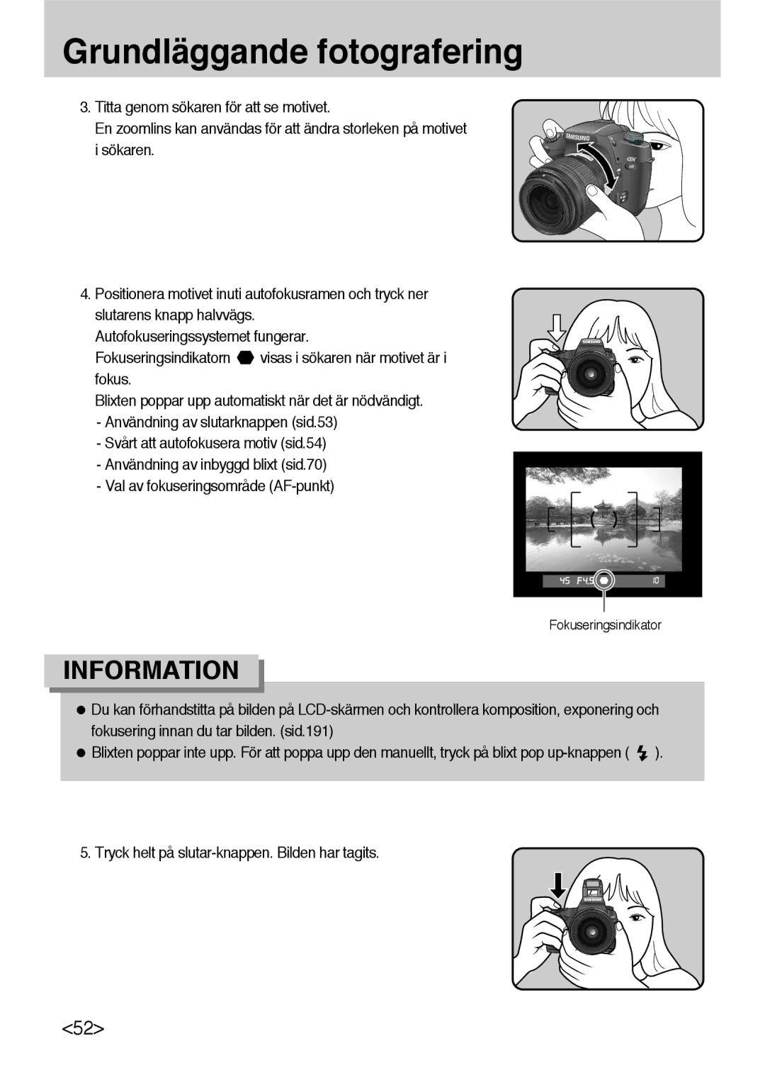 Samsung ER-GX10ZBBH/DE, ER-GX10ZBBB/SE, ER-GX10ZBBA/DK, ER-GX10ZBBB/DE manual Fokuseringsindikator 