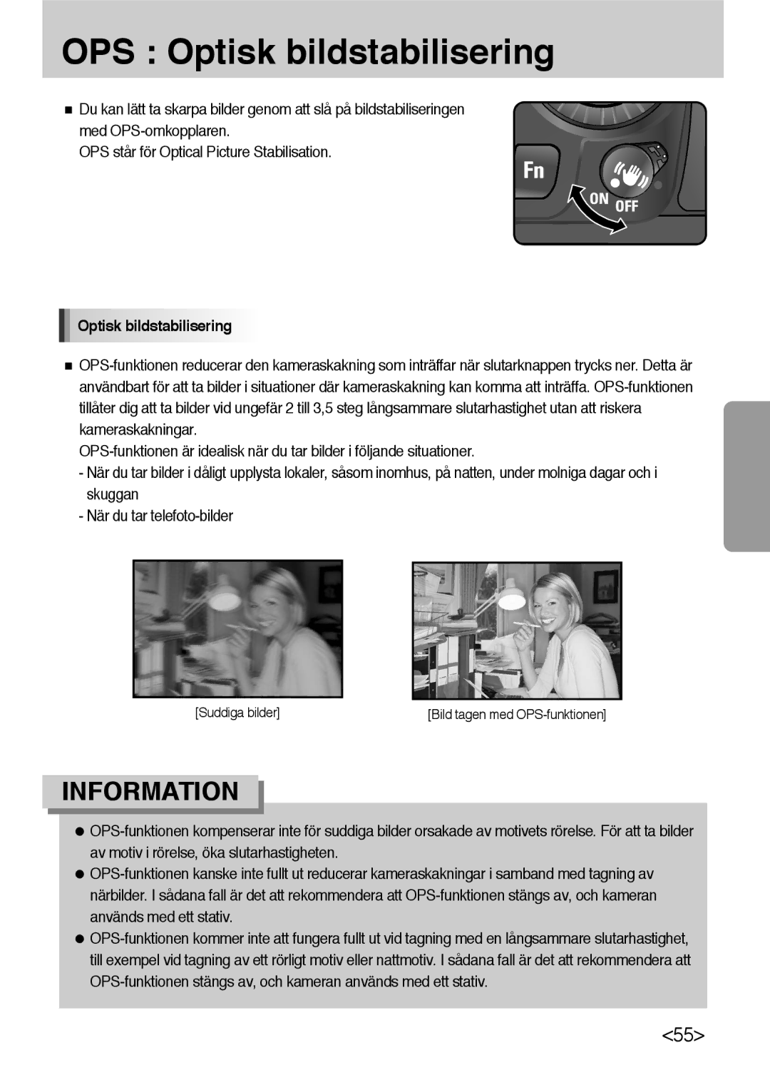 Samsung ER-GX10ZBBB/SE, ER-GX10ZBBH/DE, ER-GX10ZBBA/DK, ER-GX10ZBBB/DE manual OPS Optisk bildstabilisering 