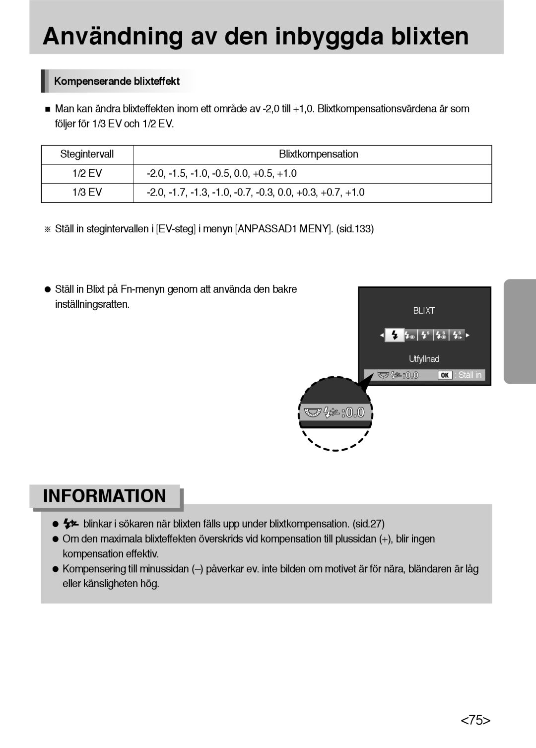 Samsung ER-GX10ZBBB/SE, ER-GX10ZBBH/DE, ER-GX10ZBBA/DK, ER-GX10ZBBB/DE manual Kompenserande blixteffekt 