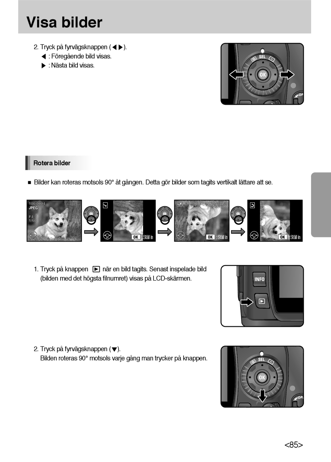 Samsung ER-GX10ZBBA/DK, ER-GX10ZBBB/SE, ER-GX10ZBBH/DE, ER-GX10ZBBB/DE manual Nästa bild visas, Rotera bilder 