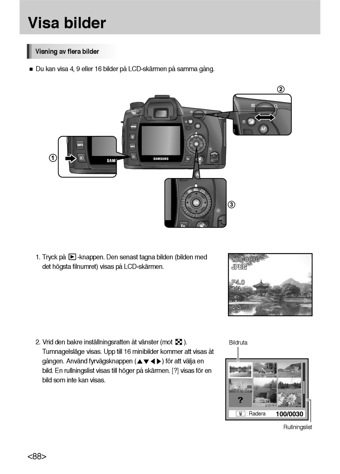 Samsung ER-GX10ZBBH/DE, ER-GX10ZBBB/SE, ER-GX10ZBBA/DK, ER-GX10ZBBB/DE manual Visning av flera bilder 