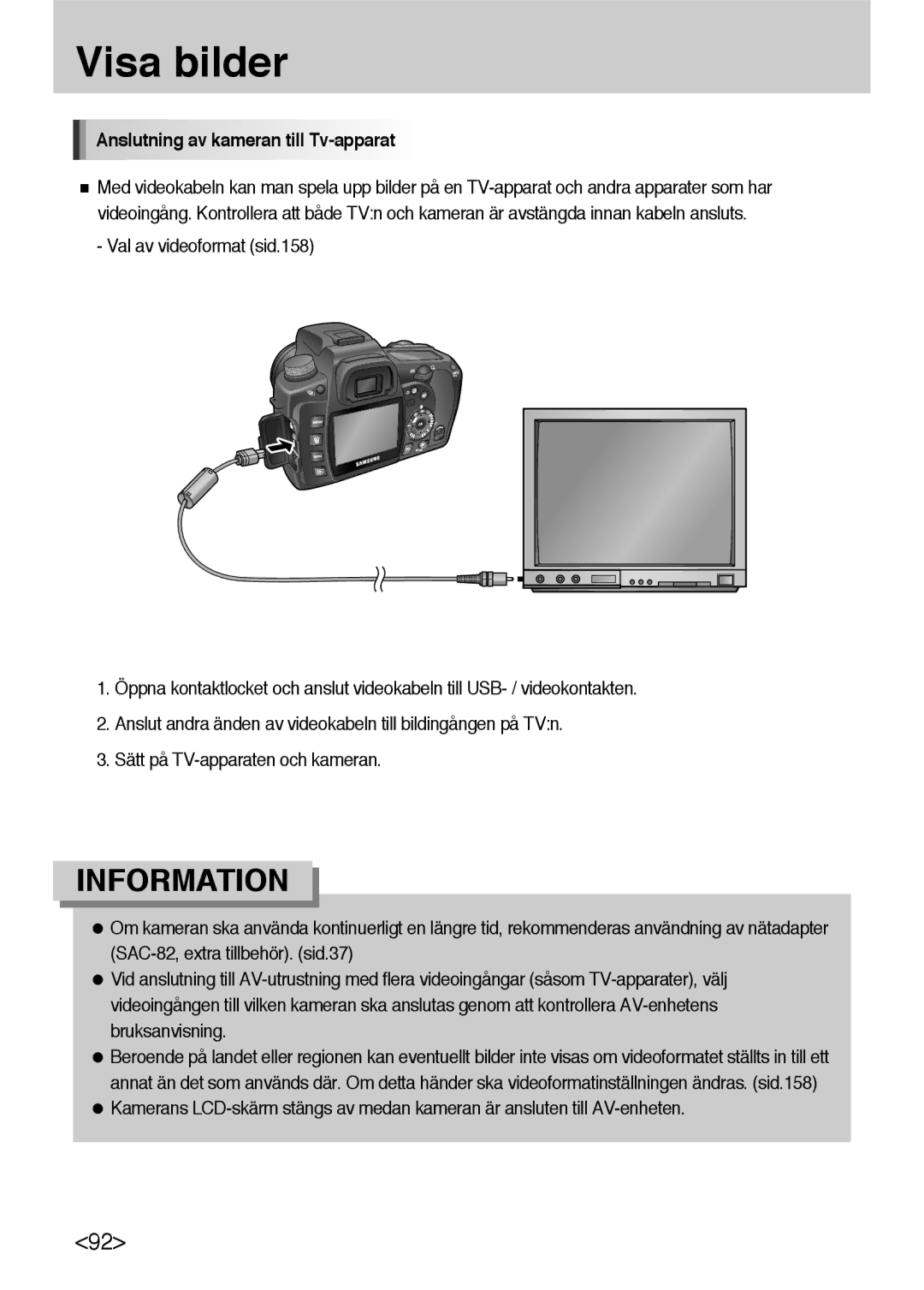 Samsung ER-GX10ZBBH/DE, ER-GX10ZBBB/SE, ER-GX10ZBBA/DK, ER-GX10ZBBB/DE manual Anslutning av kameran till Tv-apparat 