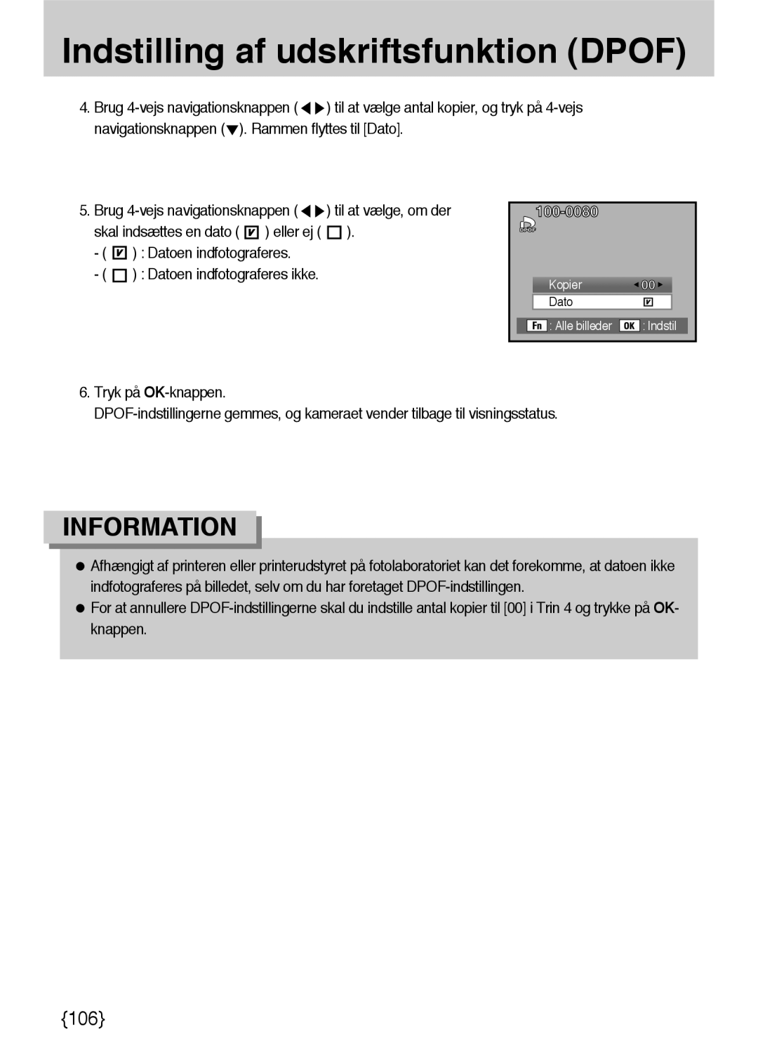 Samsung ER-GX10ZBBB/DE, ER-GX10ZBBB/SE manual Skal indsættes en dato, Datoen indfotograferes Datoen indfotograferes ikke 