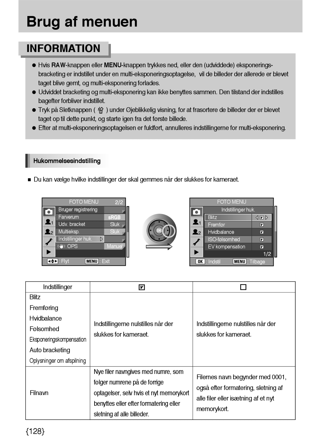 Samsung ER-GX10ZBBH/DE, ER-GX10ZBBB/SE, ER-GX10ZBBA/DK, ER-GX10ZBBB/DE manual Hukommelsesindstilling 