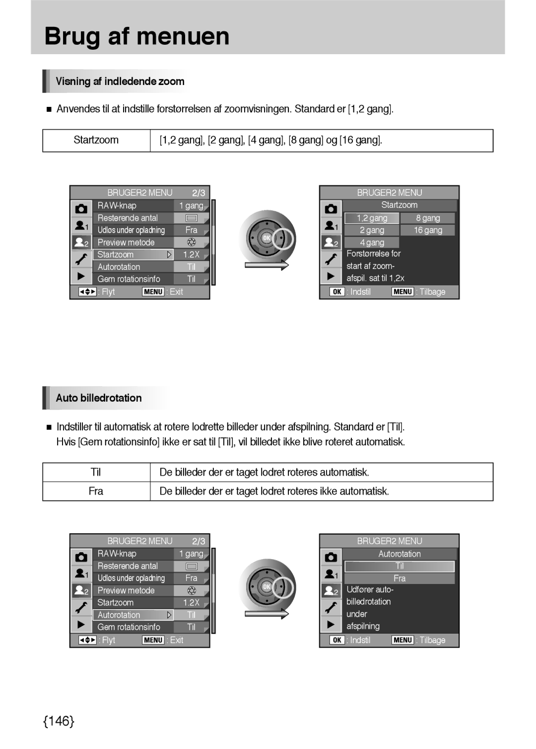 Samsung ER-GX10ZBBB/DE, ER-GX10ZBBB/SE, ER-GX10ZBBH/DE, ER-GX10ZBBA/DK manual Visning af indledende zoom, Auto billedrotation 