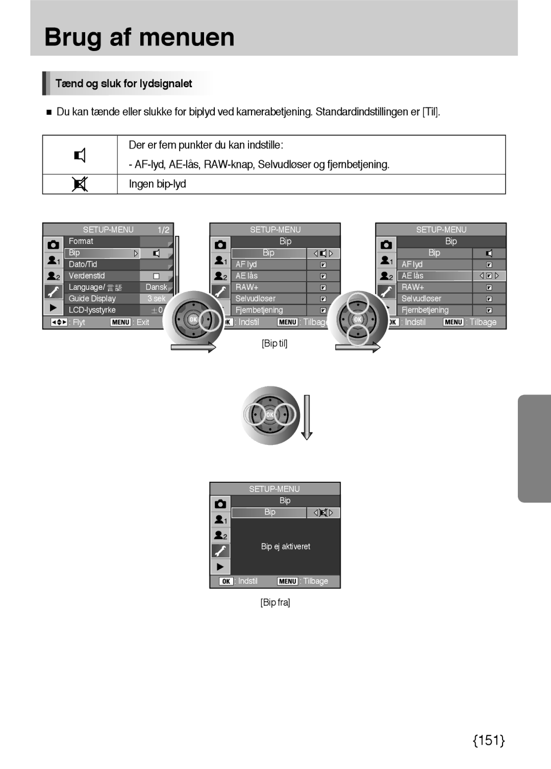 Samsung ER-GX10ZBBB/SE, ER-GX10ZBBH/DE, ER-GX10ZBBA/DK, ER-GX10ZBBB/DE manual Tænd og sluk for lydsignalet 