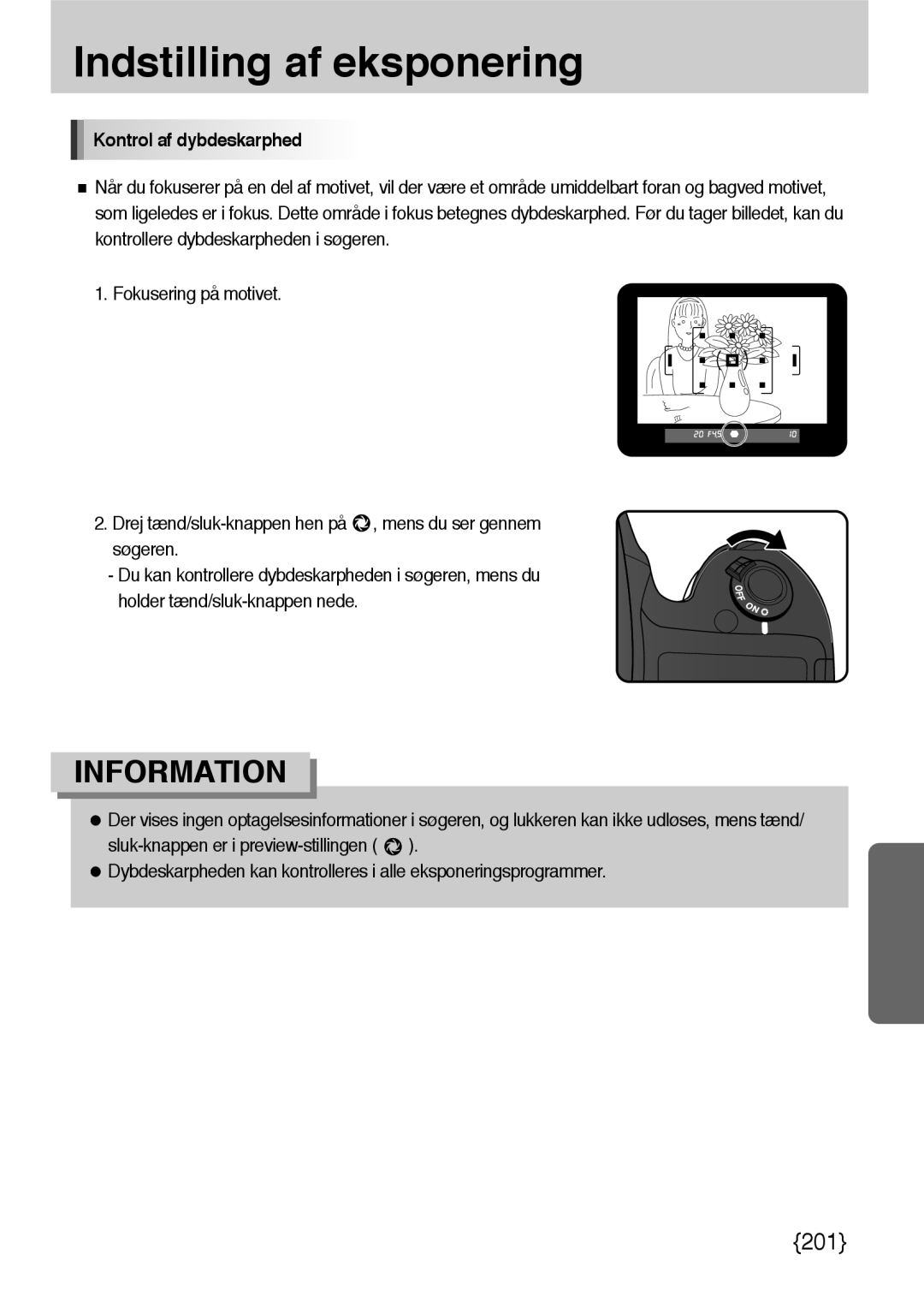 Samsung ER-GX10ZBBA/DK, ER-GX10ZBBB/SE, ER-GX10ZBBH/DE, ER-GX10ZBBB/DE manual Kontrol af dybdeskarphed 