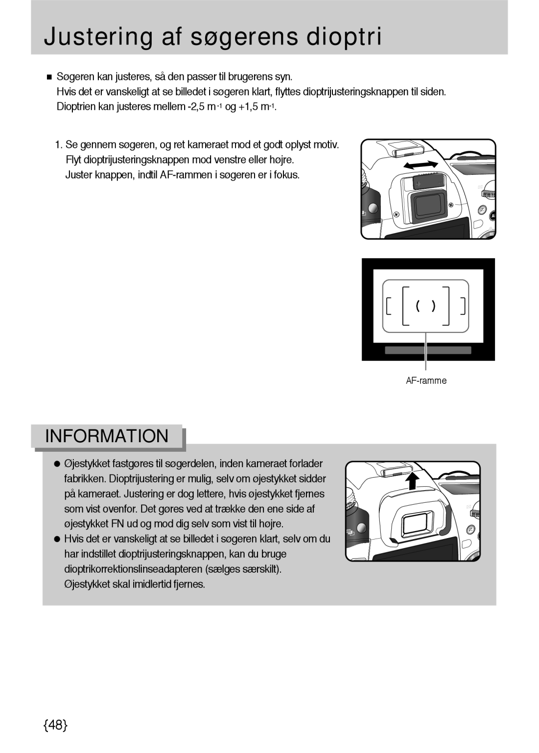 Samsung ER-GX10ZBBH/DE manual Justering af søgerens dioptri, Søgeren kan justeres, så den passer til brugerens syn 