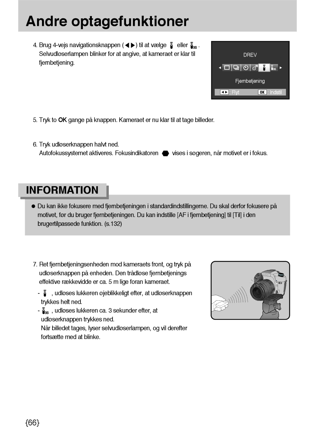 Samsung ER-GX10ZBBB/DE, ER-GX10ZBBB/SE, ER-GX10ZBBH/DE, ER-GX10ZBBA/DK manual Fjernbetjening Flyt Indstil 