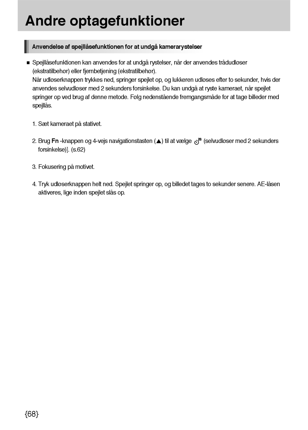 Samsung ER-GX10ZBBH/DE, ER-GX10ZBBB/SE, ER-GX10ZBBA/DK, ER-GX10ZBBB/DE manual Andre optagefunktioner 