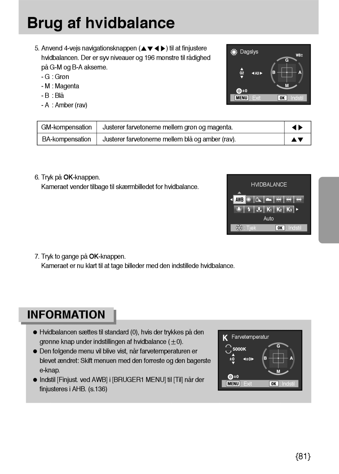 Samsung ER-GX10ZBBA/DK, ER-GX10ZBBB/SE, ER-GX10ZBBH/DE, ER-GX10ZBBB/DE manual Justerer farvetonerne mellem grøn og magenta 