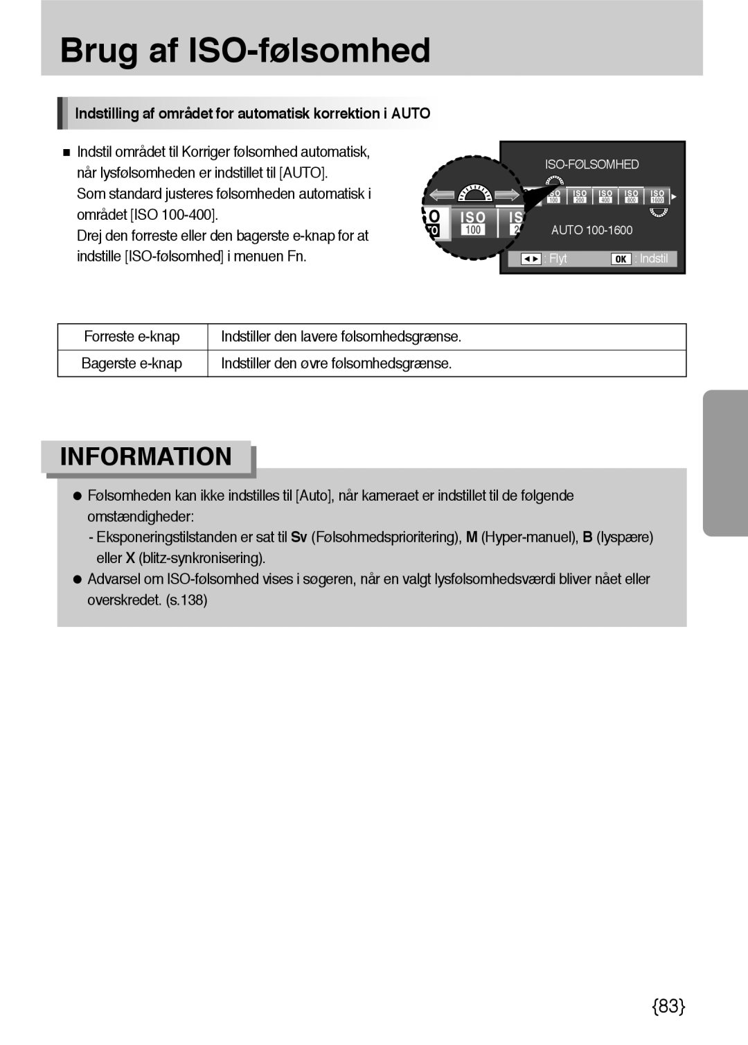 Samsung ER-GX10ZBBB/SE manual Forreste e-knap Indstiller den lavere følsomhedsgrænse, Indstiller den øvre følsomhedsgrænse 