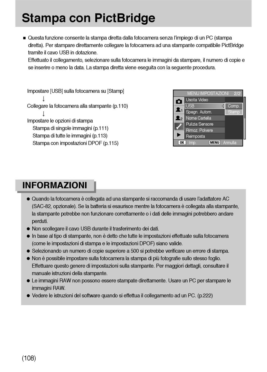 Samsung ER-GX10ZBBB/E1, ER-GX10ZBBH/DE, ER-GX10ZBBB/DE, ER-GX10ZBBB/IT, ER-GX10ZBBD/IT, ER-GX10ZBBA/IT Stampa con PictBridge 