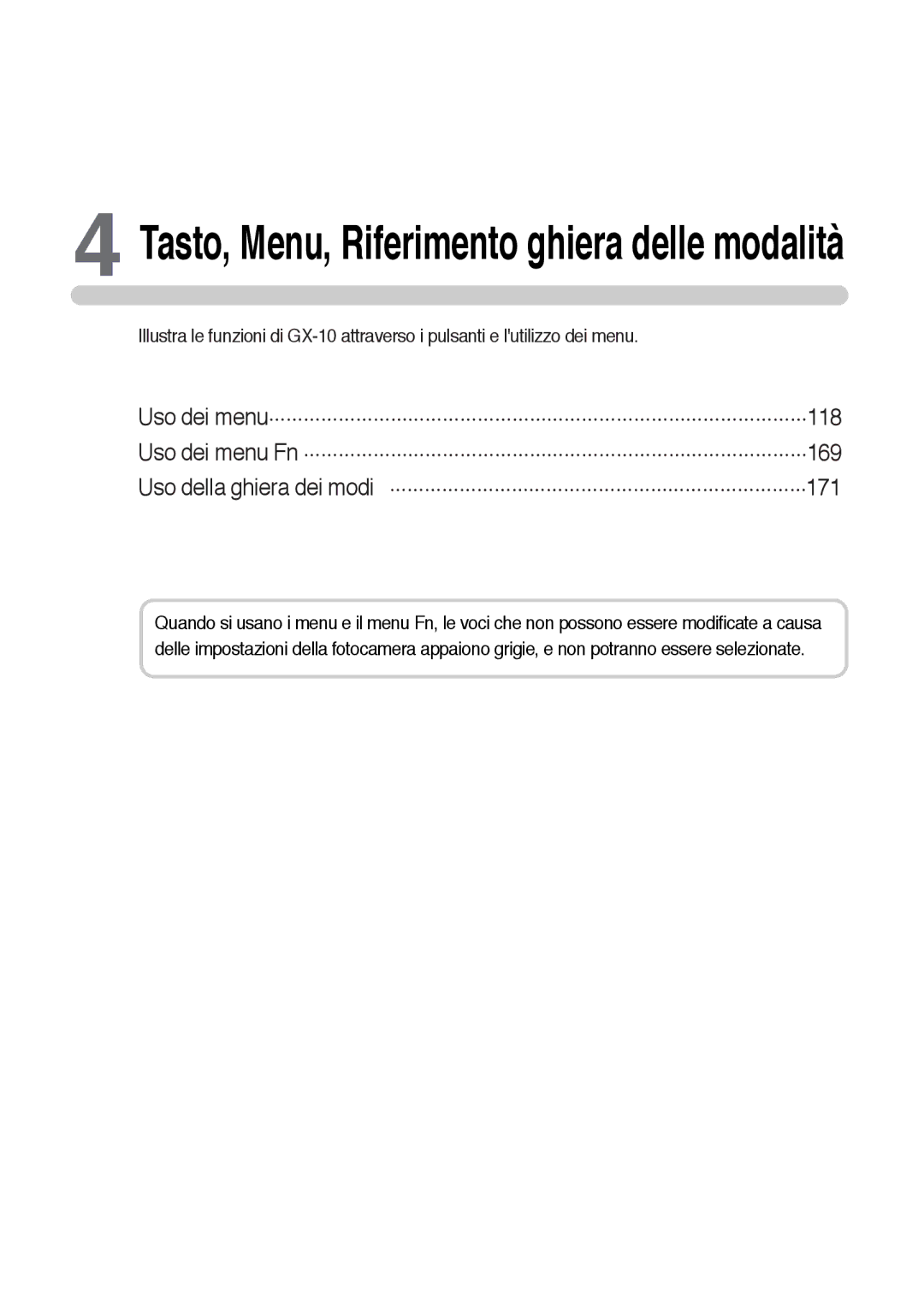 Samsung ER-GX10ZBBC/IT, ER-GX10ZBBH/DE, ER-GX10ZBBB/DE, ER-GX10ZBBB/IT manual Tasto, Menu, Riferimento ghiera delle modalità 