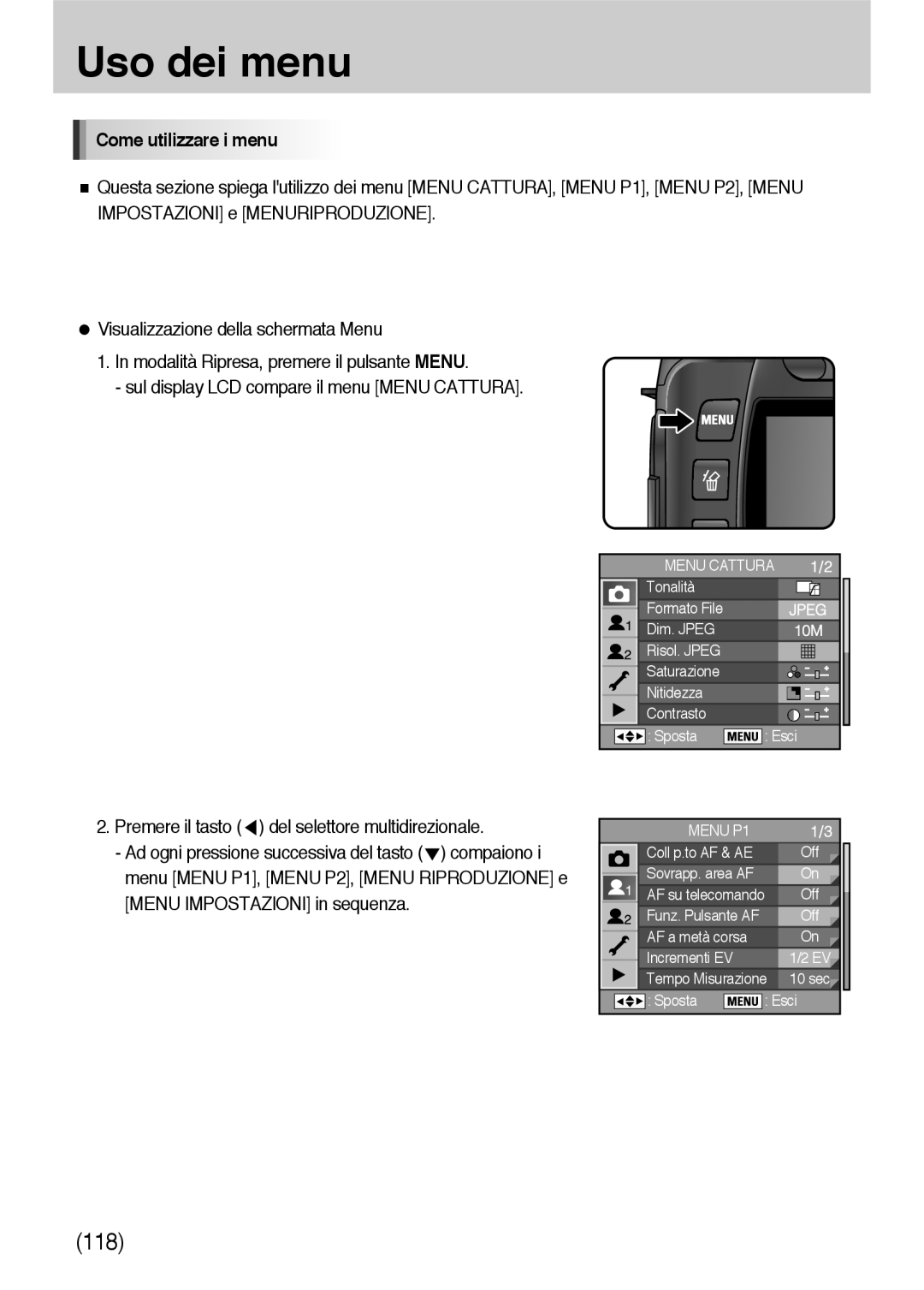 Samsung ER-GX10ZBBH/DE, ER-GX10ZBBB/DE, ER-GX10ZBBB/IT, ER-GX10ZBBD/IT, ER-GX10ZBBB/E1 Uso dei menu, Come utilizzare i menu 