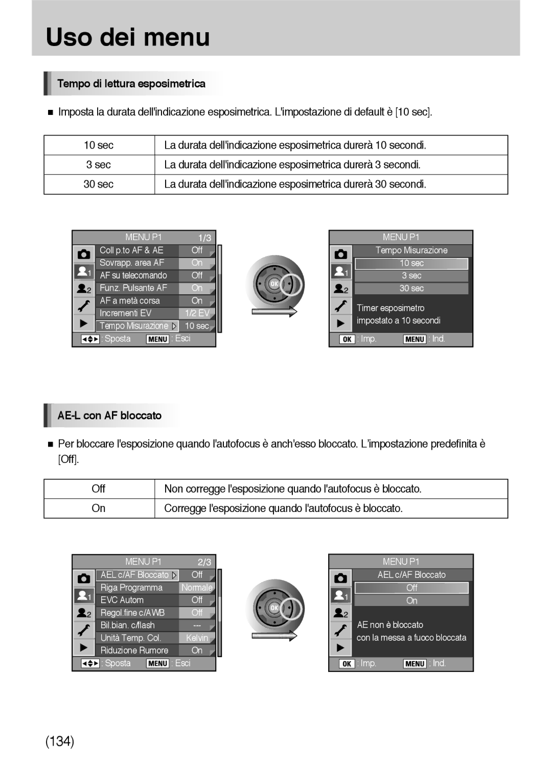 Samsung ER-GX10ZBBB/IT manual Tempo di lettura esposimetrica, La durata dellindicazione esposimetrica durerà 3 secondi 