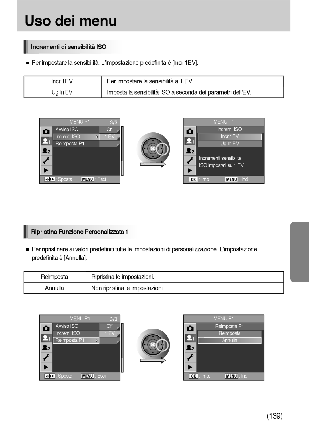 Samsung ER-GX10ZBBH/DE Incrementi di sensibilità ISO, Ripristina Funzione Personalizzata, Non ripristina le impostazioni 