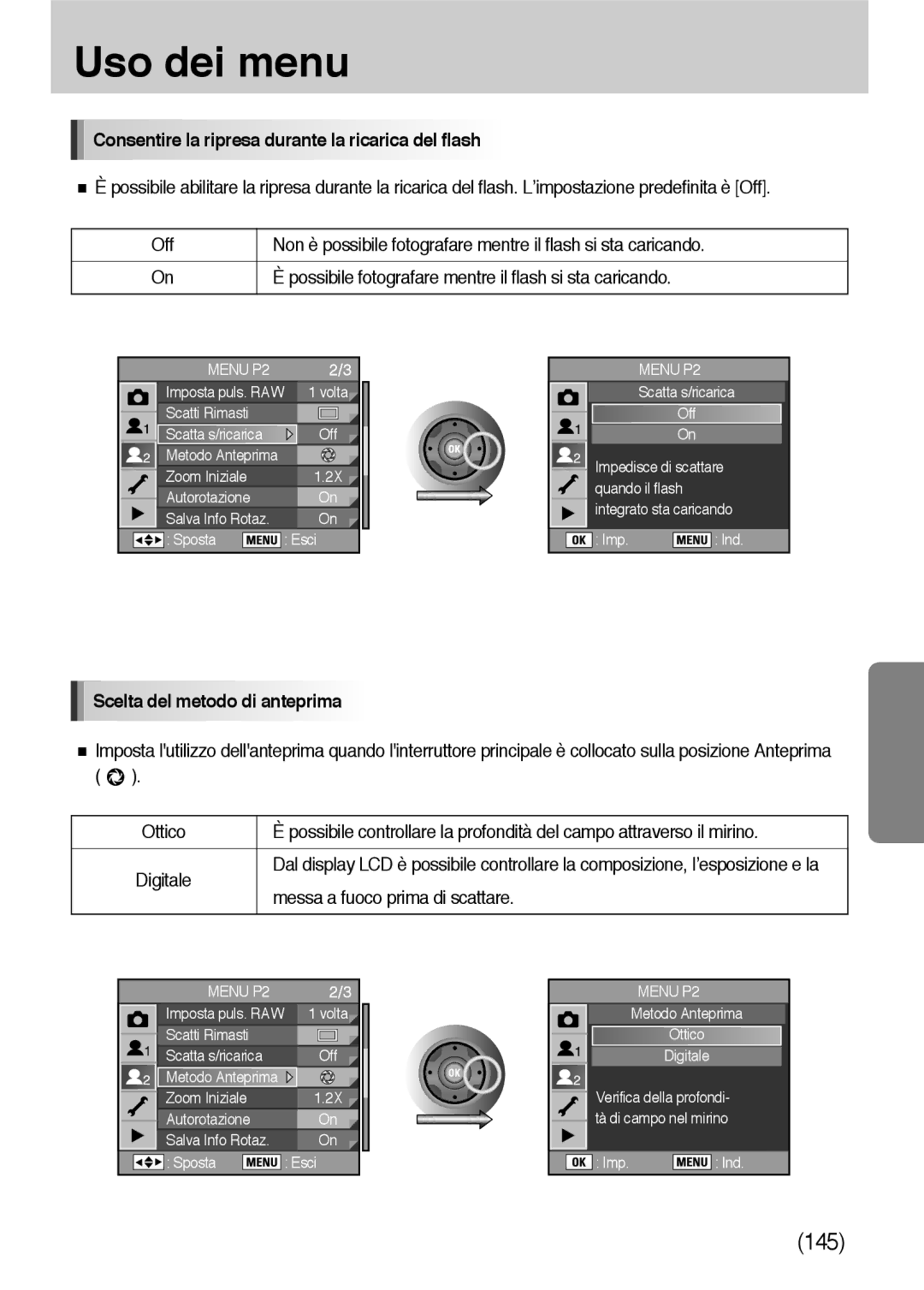 Samsung ER-GX10ZBBC/IT, ER-GX10ZBBH/DE Consentire la ripresa durante la ricarica del flash, Scelta del metodo di anteprima 