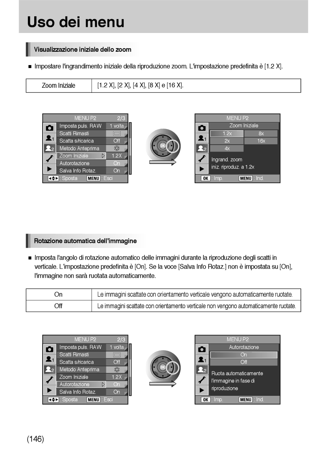 Samsung ER-GX10ZBBH/DE, ER-GX10ZBBB/DE manual Visualizzazione iniziale dello zoom, Rotazione automatica dellimmagine 