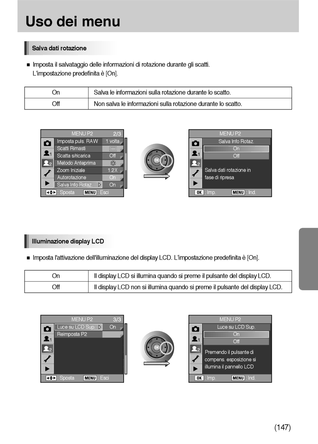 Samsung ER-GX10ZBBB/DE, ER-GX10ZBBH/DE, ER-GX10ZBBB/IT, ER-GX10ZBBD/IT manual Salva dati rotazione, Illuminazione display LCD 