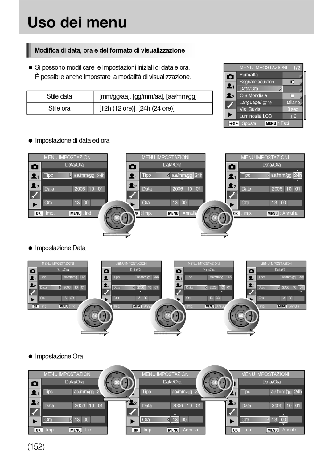 Samsung ER-GX10ZBBC/IT Modifica di data, ora e del formato di visualizzazione, Stile data Mm/gg/aa, gg/mm/aa, aa/mm/gg 