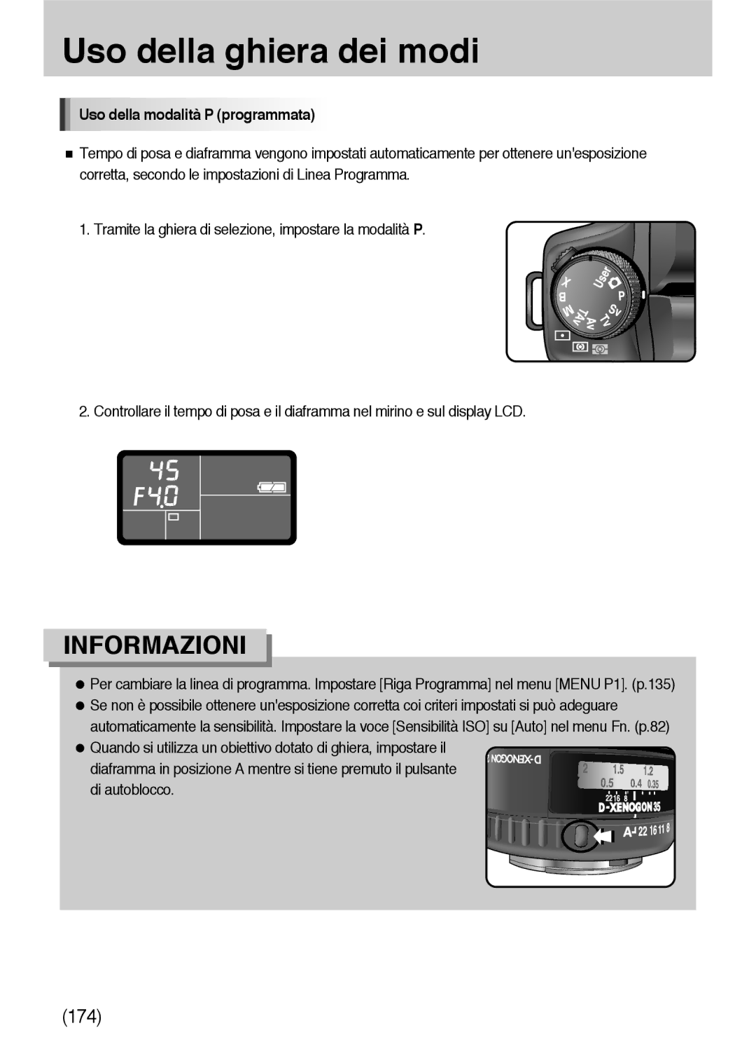 Samsung ER-GX10ZBBH/DE, ER-GX10ZBBB/DE, ER-GX10ZBBB/IT, ER-GX10ZBBD/IT, ER-GX10ZBBB/E1 manual Uso della modalità P programmata 