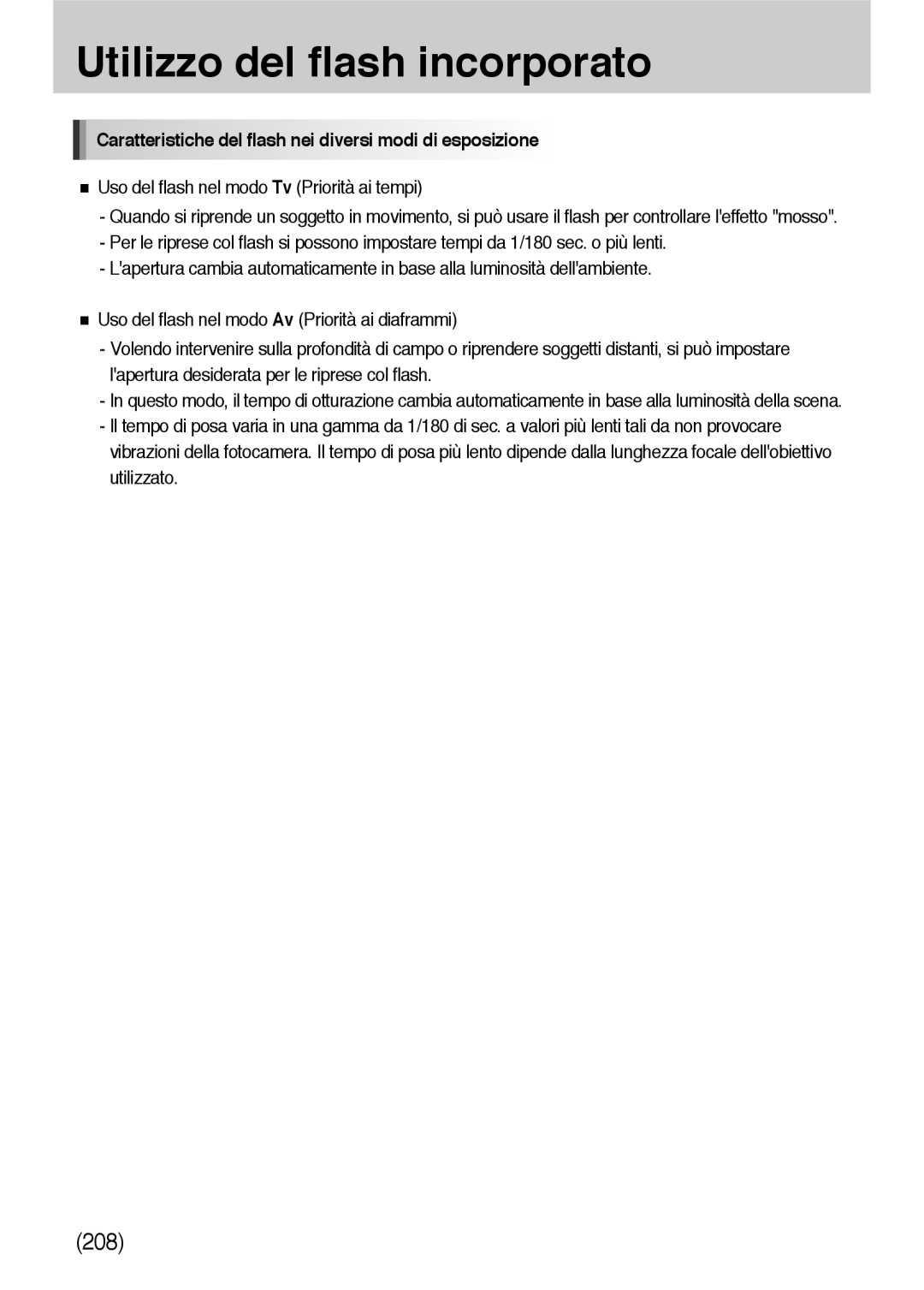 Samsung ER-GX10ZBBC/IT, ER-GX10ZBBH/DE, ER-GX10ZBBB/DE manual Caratteristiche del flash nei diversi modi di esposizione 