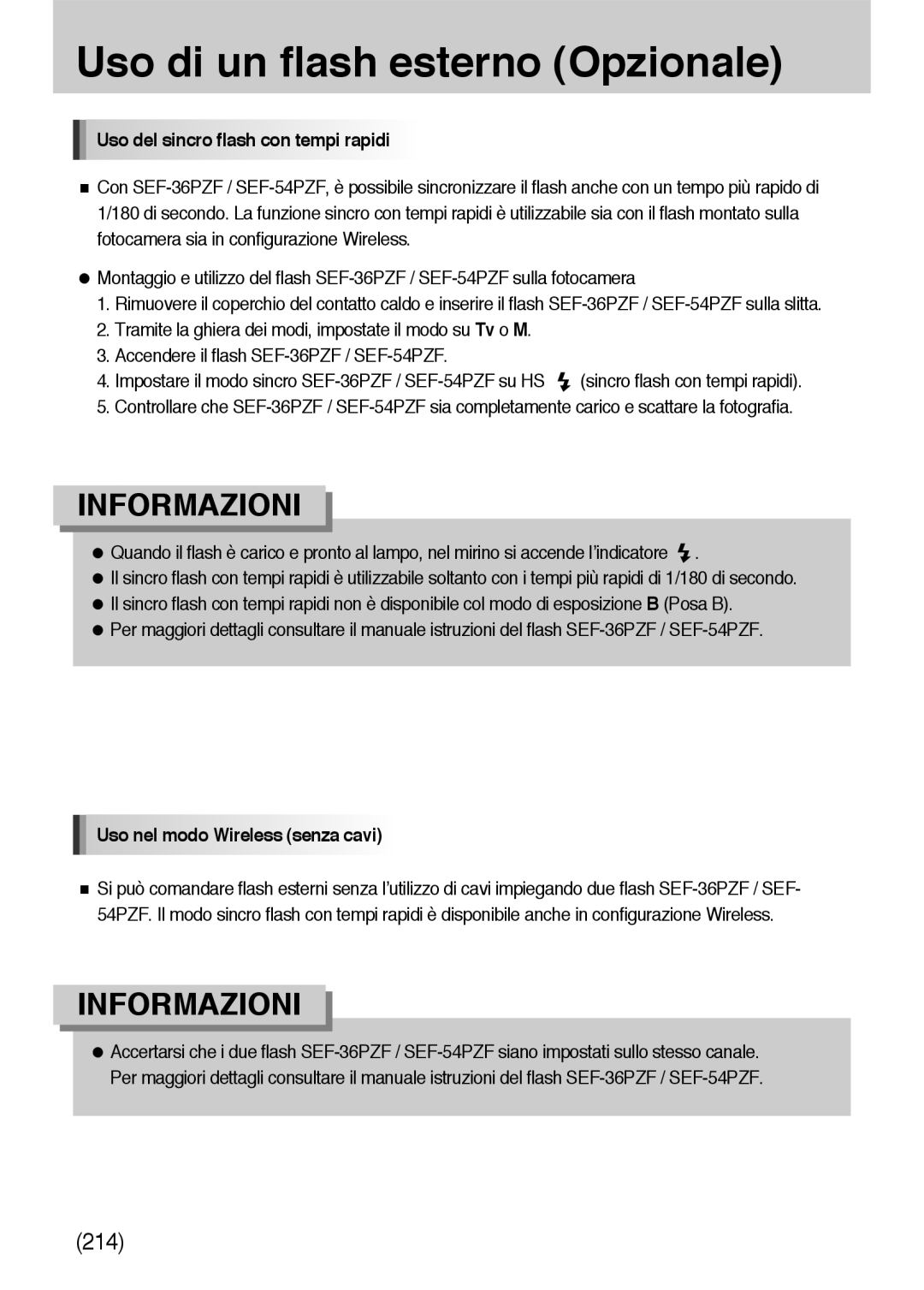 Samsung ER-GX10ZBBA/IT, ER-GX10ZBBH/DE manual Uso del sincro flash con tempi rapidi, Uso nel modo Wireless senza cavi 