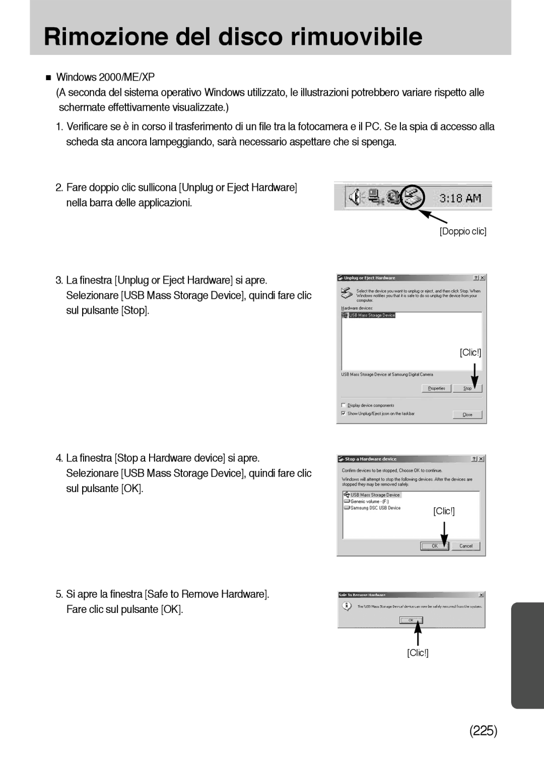 Samsung ER-GX10ZBBB/IT, ER-GX10ZBBH/DE, ER-GX10ZBBB/DE, ER-GX10ZBBD/IT, ER-GX10ZBBB/E1 manual Rimozione del disco rimuovibile 