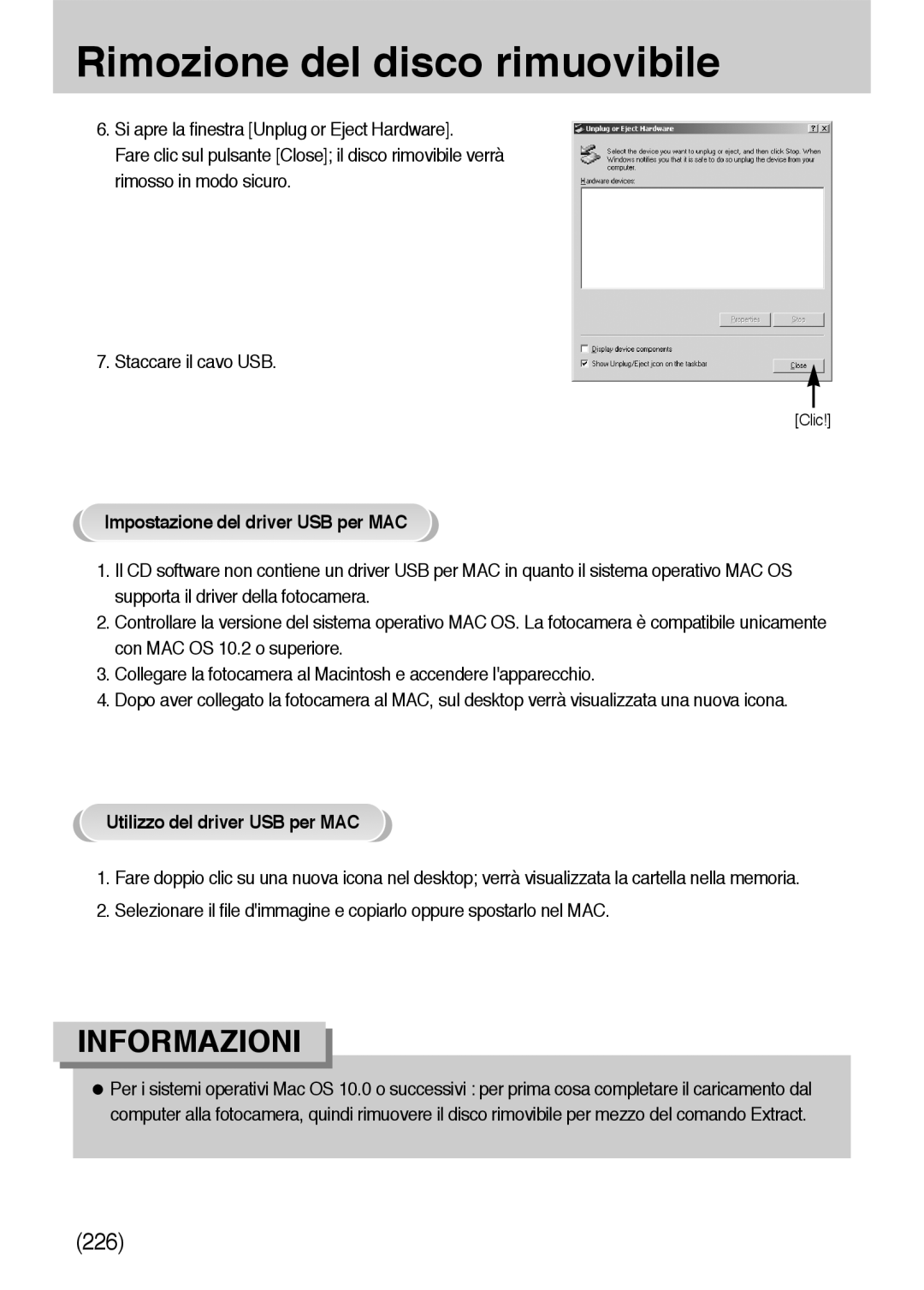 Samsung ER-GX10ZBBD/IT, ER-GX10ZBBH/DE, ER-GX10ZBBB/DE Impostazione del driver USB per MAC, Utilizzo del driver USB per MAC 