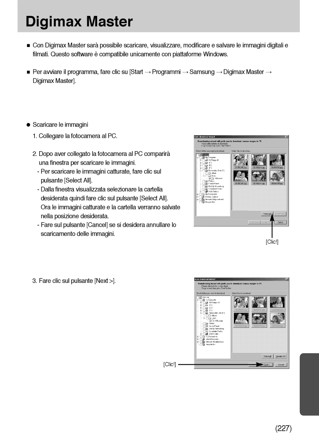 Samsung ER-GX10ZBBB/E1, ER-GX10ZBBH/DE, ER-GX10ZBBB/DE, ER-GX10ZBBB/IT manual Digimax Master, Fare clic sul pulsante Next 