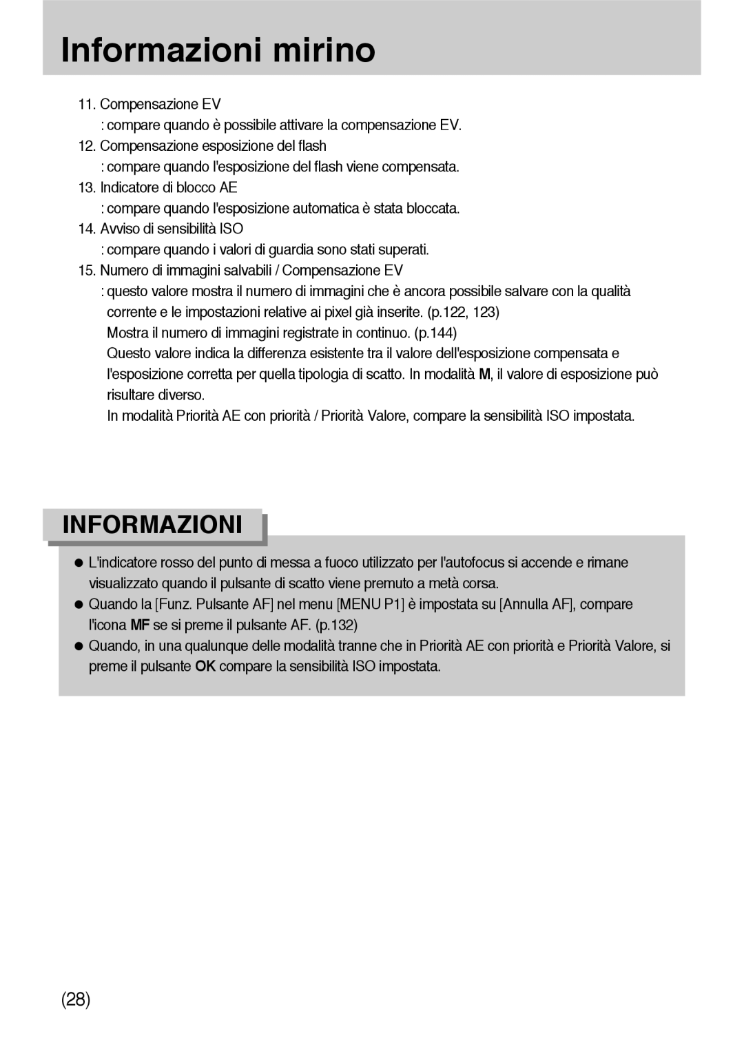 Samsung ER-GX10ZBBB/DE, ER-GX10ZBBH/DE, ER-GX10ZBBB/IT, ER-GX10ZBBD/IT, ER-GX10ZBBB/E1, ER-GX10ZBBA/IT Informazioni mirino 