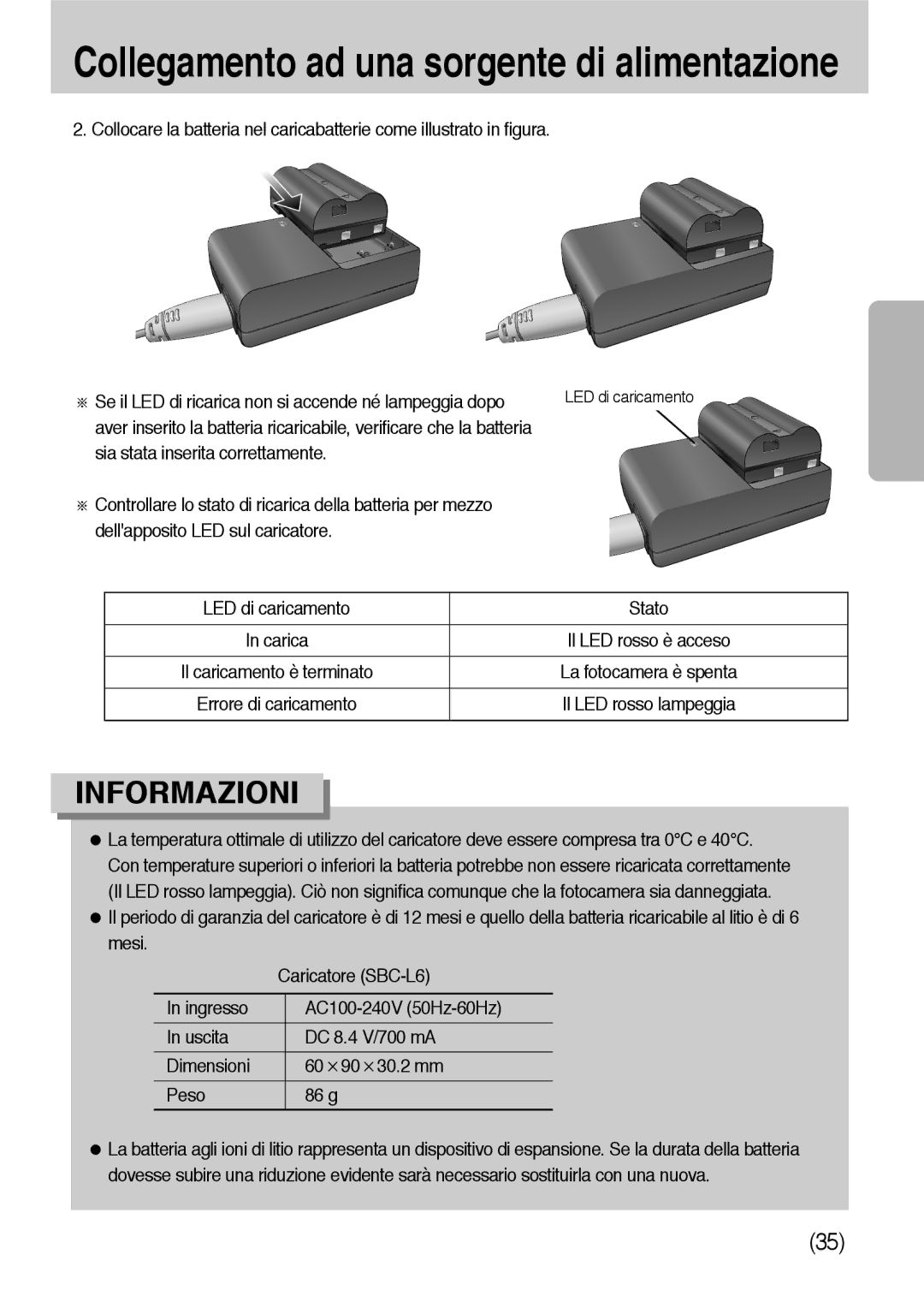 Samsung ER-GX10ZBBB/DE, ER-GX10ZBBH/DE, ER-GX10ZBBB/IT, ER-GX10ZBBD/IT, ER-GX10ZBBB/E1, ER-GX10ZBBA/IT manual LED di caricamento 