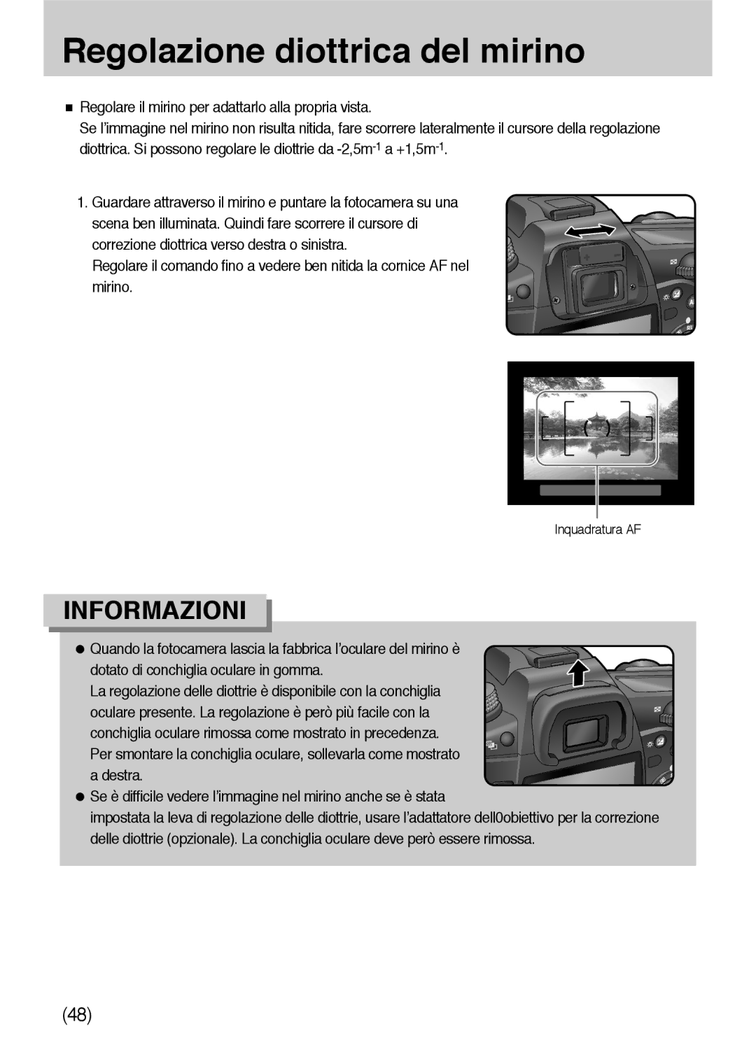 Samsung ER-GX10ZBBH/DE, ER-GX10ZBBB/DE, ER-GX10ZBBB/IT, ER-GX10ZBBD/IT, ER-GX10ZBBB/E1 manual Regolazione diottrica del mirino 