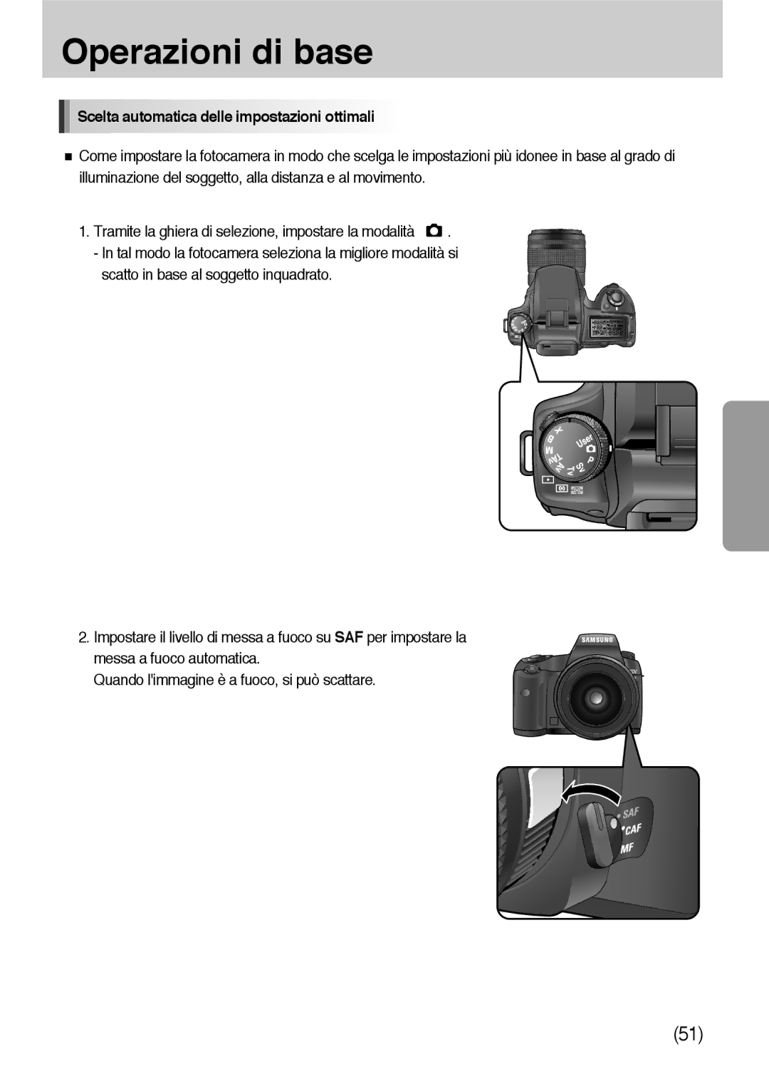 Samsung ER-GX10ZBBD/IT, ER-GX10ZBBH/DE, ER-GX10ZBBB/DE, ER-GX10ZBBB/IT manual Scelta automatica delle impostazioni ottimali 