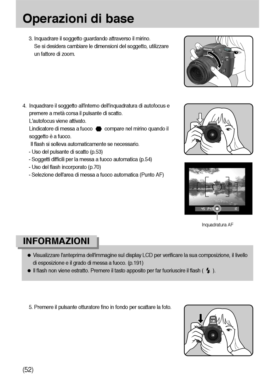 Samsung ER-GX10ZBBB/E1, ER-GX10ZBBH/DE, ER-GX10ZBBB/DE, ER-GX10ZBBB/IT, ER-GX10ZBBD/IT, ER-GX10ZBBA/IT manual Inquadratura AF 