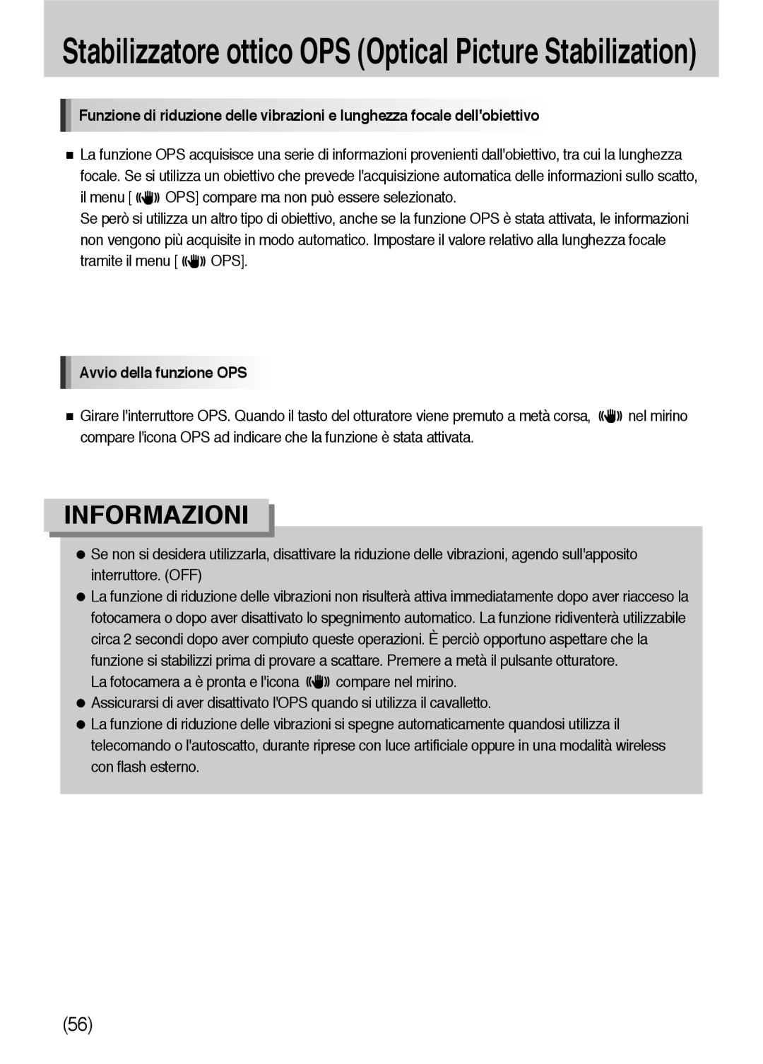 Samsung ER-GX10ZBBB/DE Il menu OPS compare ma non può essere selezionato, Tramite il menu OPS, Avvio della funzione OPS 