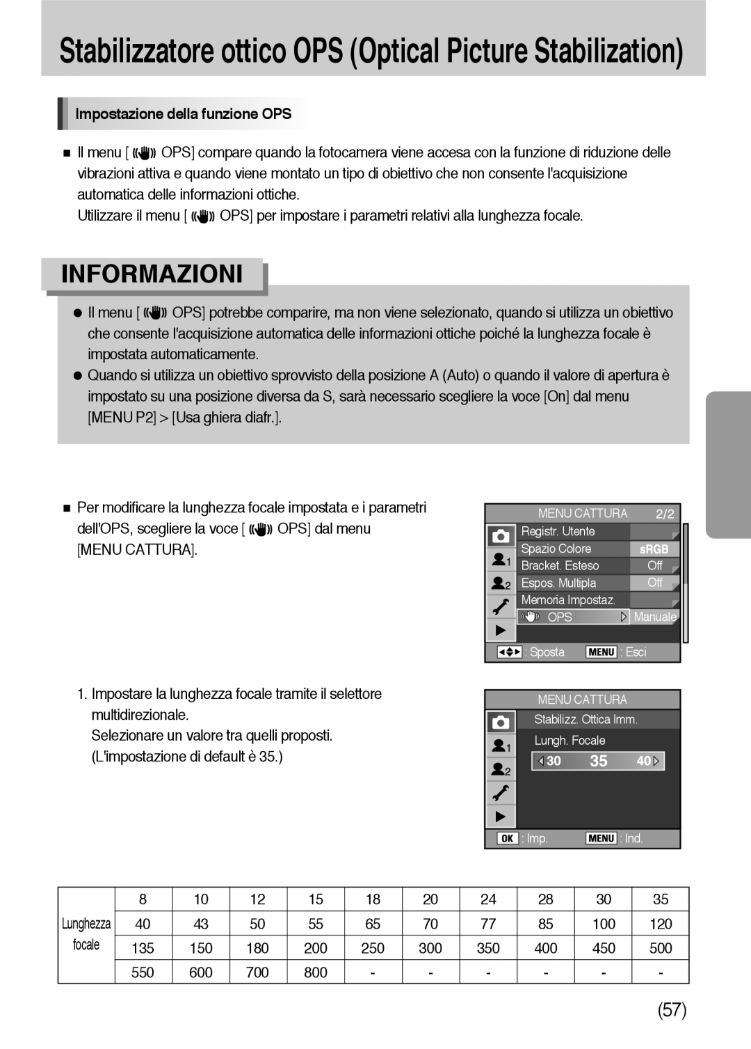 Samsung ER-GX10ZBBB/IT, ER-GX10ZBBH/DE, ER-GX10ZBBB/DE, ER-GX10ZBBD/IT, ER-GX10ZBBB/E1 Impostazione della funzione OPS, Ops 