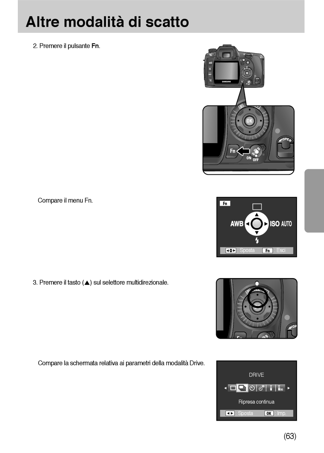 Samsung ER-GX10ZBBB/DE, ER-GX10ZBBH/DE, ER-GX10ZBBB/IT, ER-GX10ZBBD/IT manual Premere il pulsante Fn Compare il menu Fn 