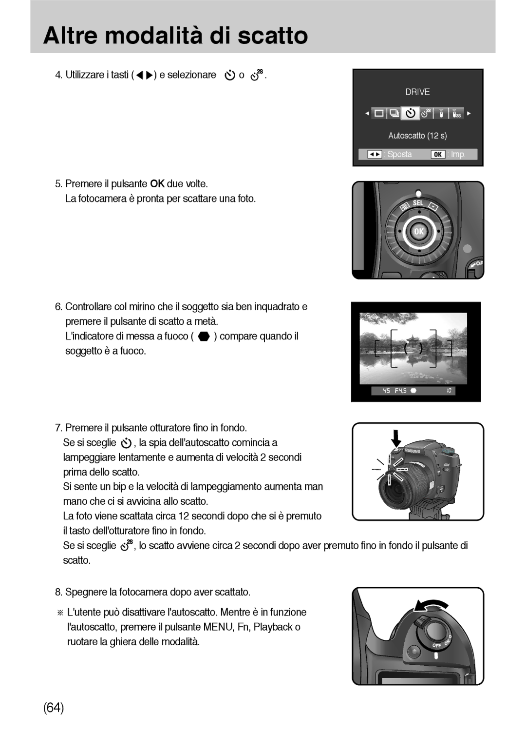 Samsung ER-GX10ZBBB/IT, ER-GX10ZBBH/DE, ER-GX10ZBBB/DE, ER-GX10ZBBD/IT, ER-GX10ZBBB/E1 manual Autoscatto 12 s Sposta Imp 