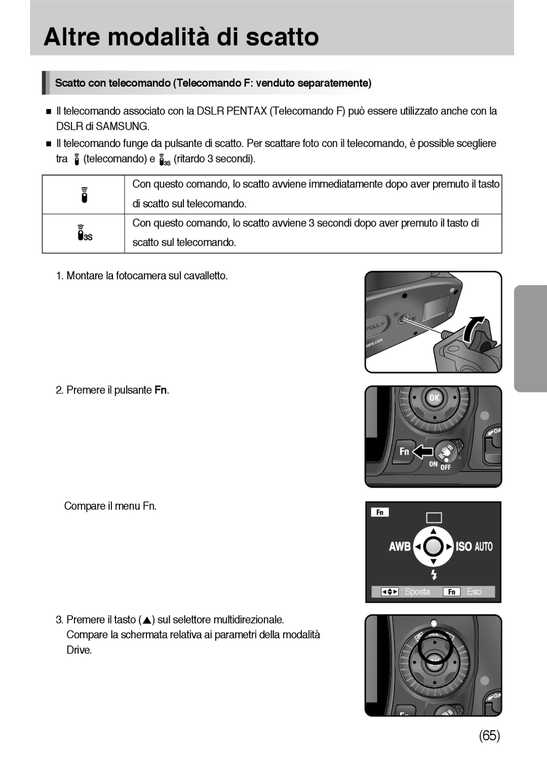 Samsung ER-GX10ZBBD/IT, ER-GX10ZBBH/DE, ER-GX10ZBBB/DE manual Scatto con telecomando Telecomando F venduto separatemente 